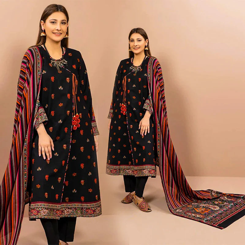 CS 3PC Dhanak Embroidered Shirt With Dhanak Print Shawl-641