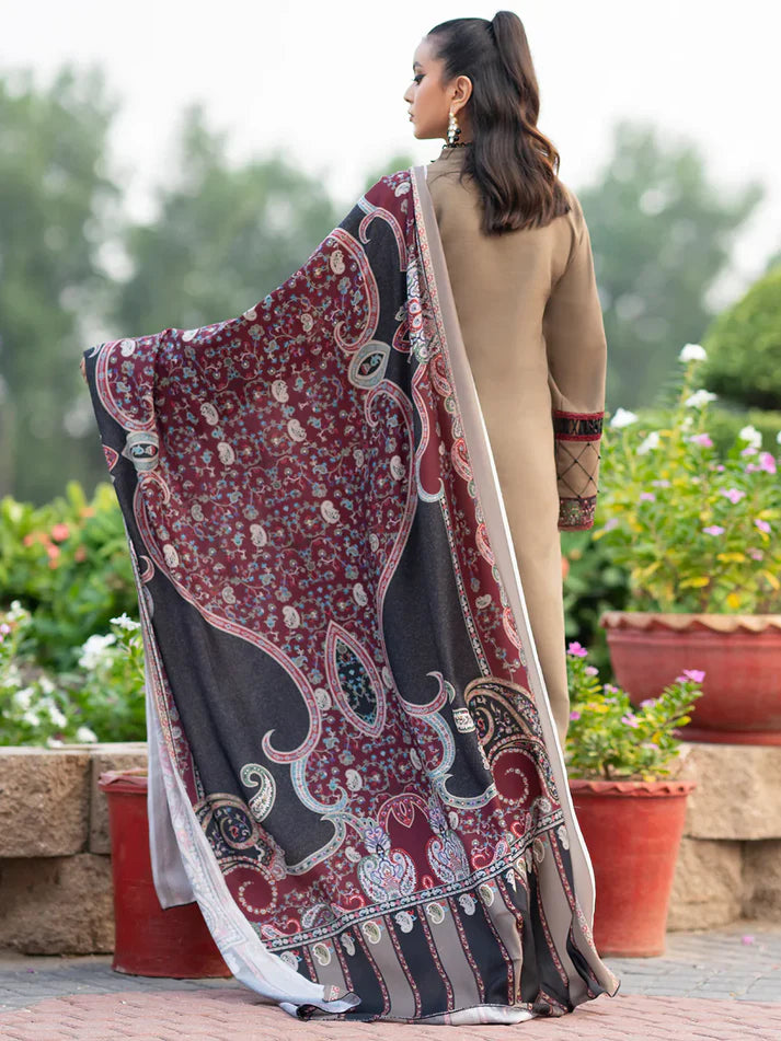 CS Dhanak 3PC Embroidered With Printed Wool Shawl-254