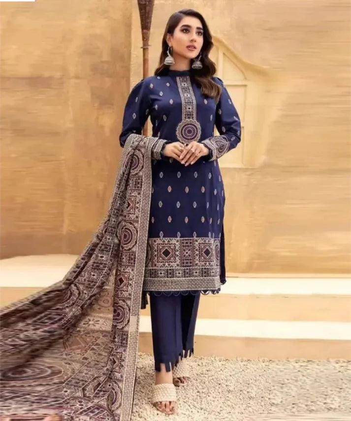 Dhanak 3PC Embroidered With Dhanak Embroidered Shawl-138