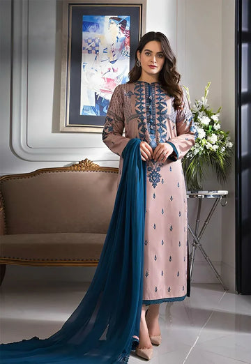 CS Dhanak 3PC Embroidered With Chiffon Dupatta-142