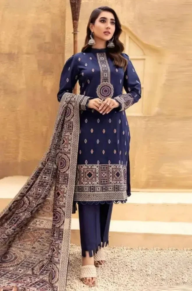 Dhanak 3PC Embroidered With Dhanak Embroidered Shawl-138