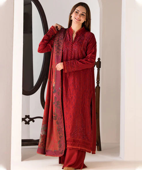 SOBIA NAZIR - 3PC DHANAK EMBROIDERED SHIRT WITH TWILL PRINTED SHAWL AND TROUSER-688