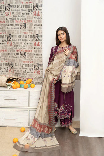 CS Dhanak 3PC Embroidered With Digital Printed Shawl-180