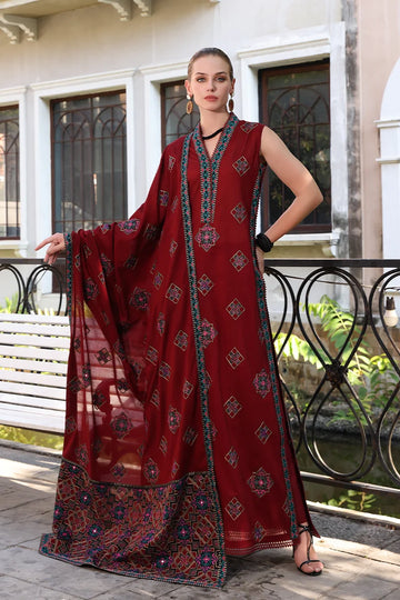 CS Dhanak 3PC Embroidered With Full Embroidered Shawl-129