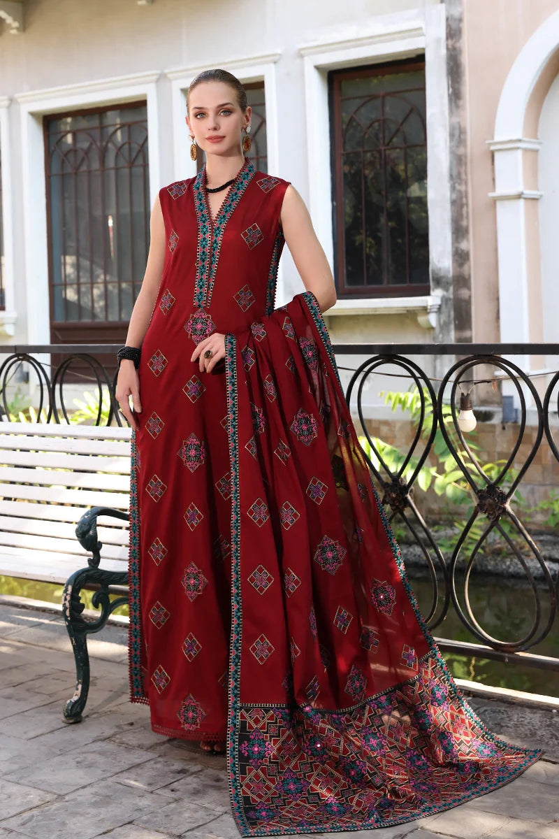 CS Dhanak 3PC Embroidered With Full Embroidered Shawl-129